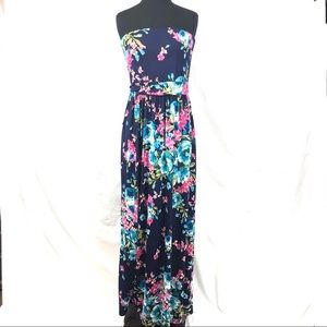 Women’s strapless maxi dress navy floral  sz Large